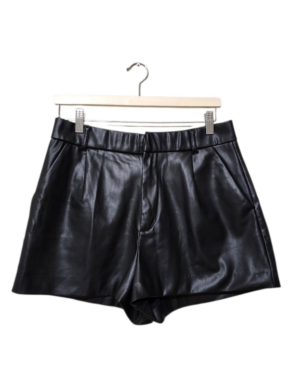 Zara Black High-Waist Faux Leather Shorts Size L - Picture 5 of 12
